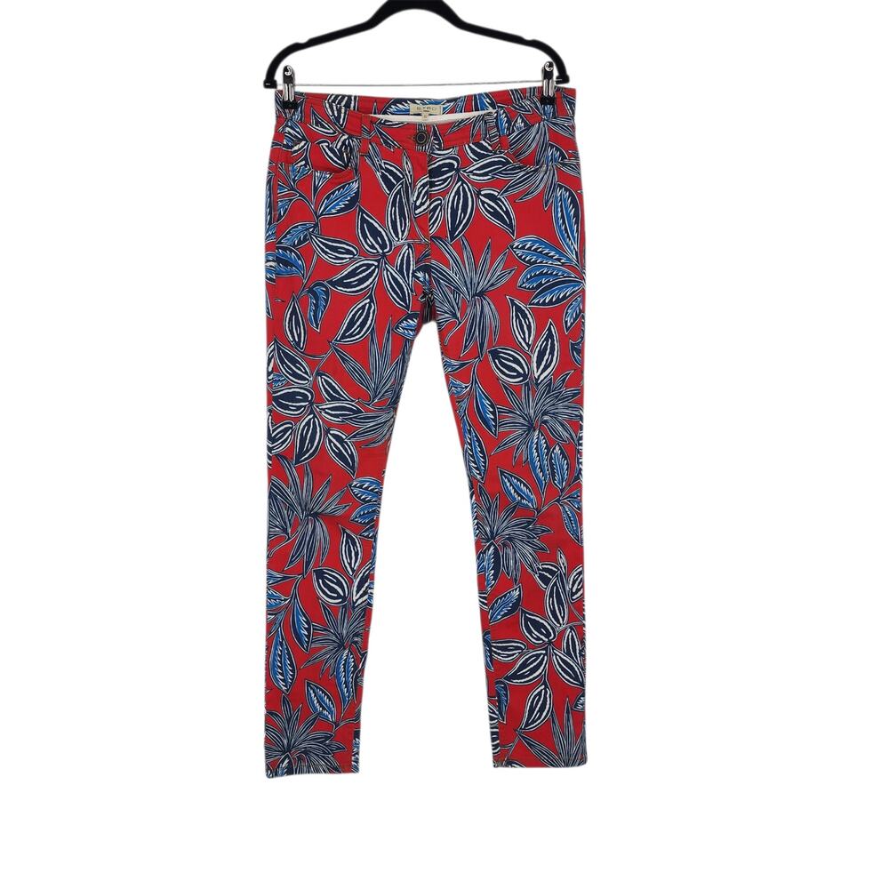 Etro Milano Red & Blue Botanical Print Mid Rise Stretch Skinny Jeans Size 32